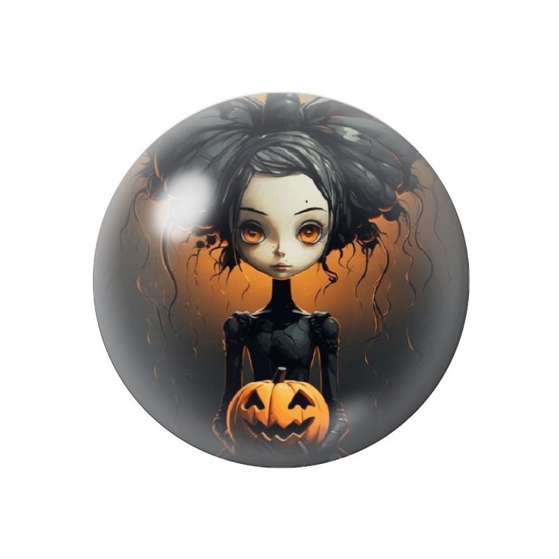 Cabochon en Verre Illustré Jeune Fille Gothique Halloween 12 à 25mm