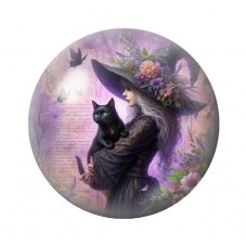 Cabochon en Verre Illustré Sorcière Halloween 12 à 25mm  pour la Création de Bijoux Fantaisie - DIY