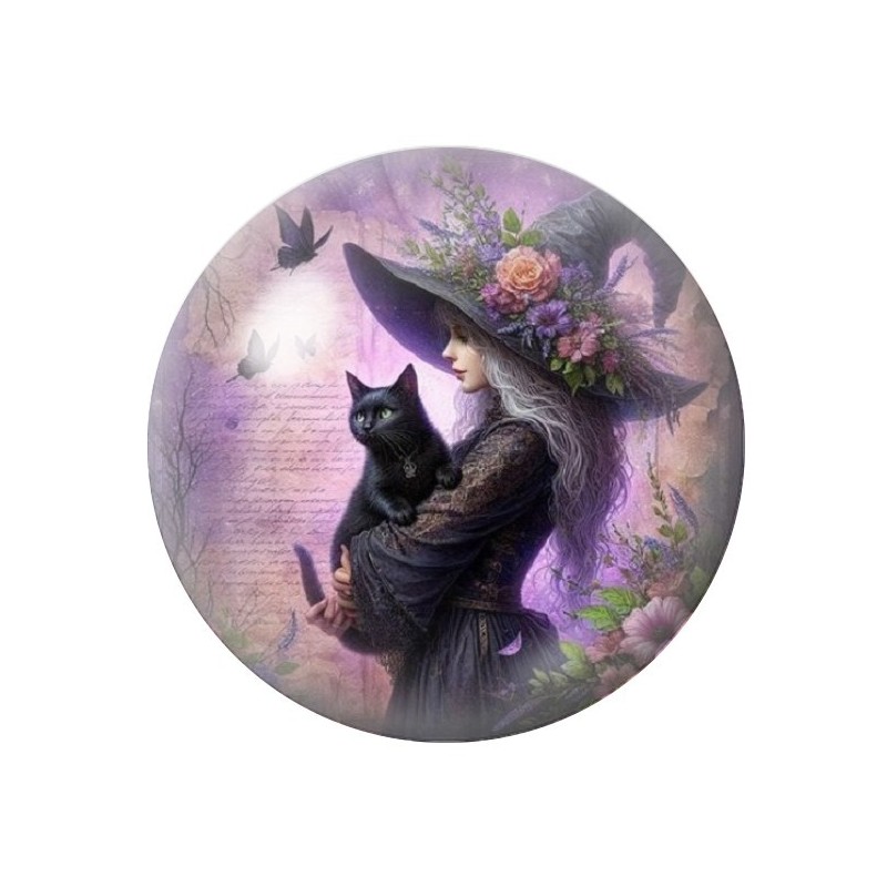 Cabochon en Verre Illustré Sorcière Halloween 12 à 25mm