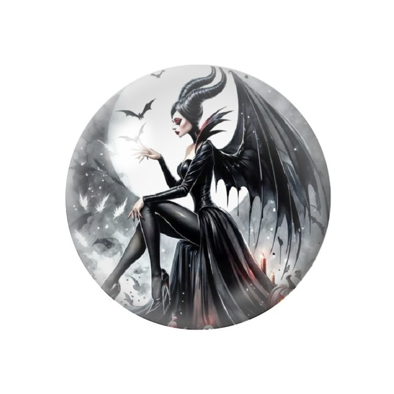 Cabochon en Verre Illustré Maléfique Halloween 12 à 25mm
