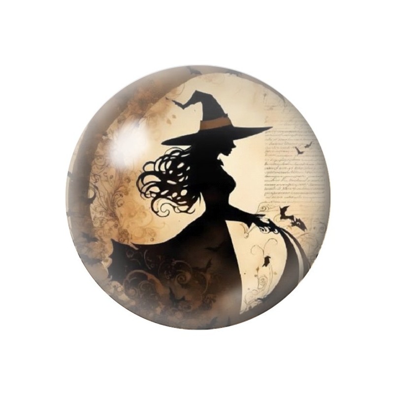 Cabochon en Verre Illustré Sorcière Halloween 12 à 25mm