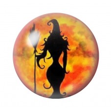 Cabochon en Verre Illustré Sorcière Halloween 12 à 25mm  pour la Création de Bijoux Fantaisie - DIY