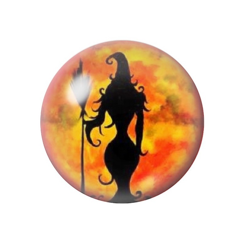 Cabochon en Verre Illustré Sorcière Halloween 12 à 25mm
