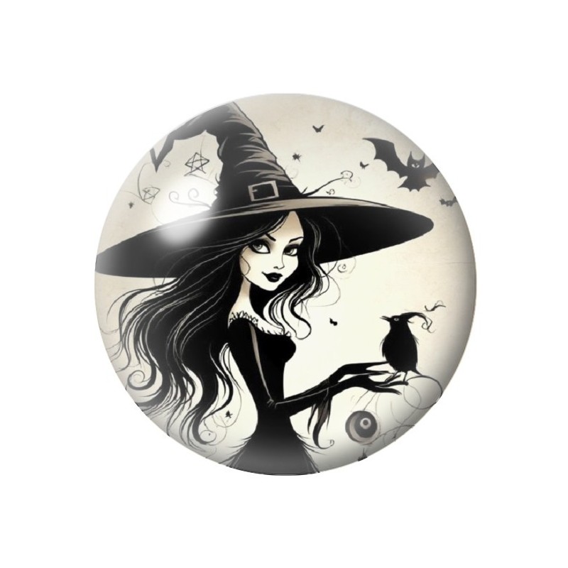 Cabochon en Verre Illustré Sorcière Halloween 12 à 25mm