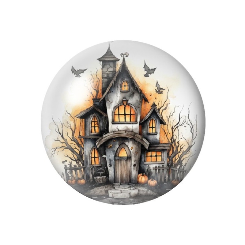 Cabochon en Verre Illustré Manoir Hanté Halloween 12 à 25mm