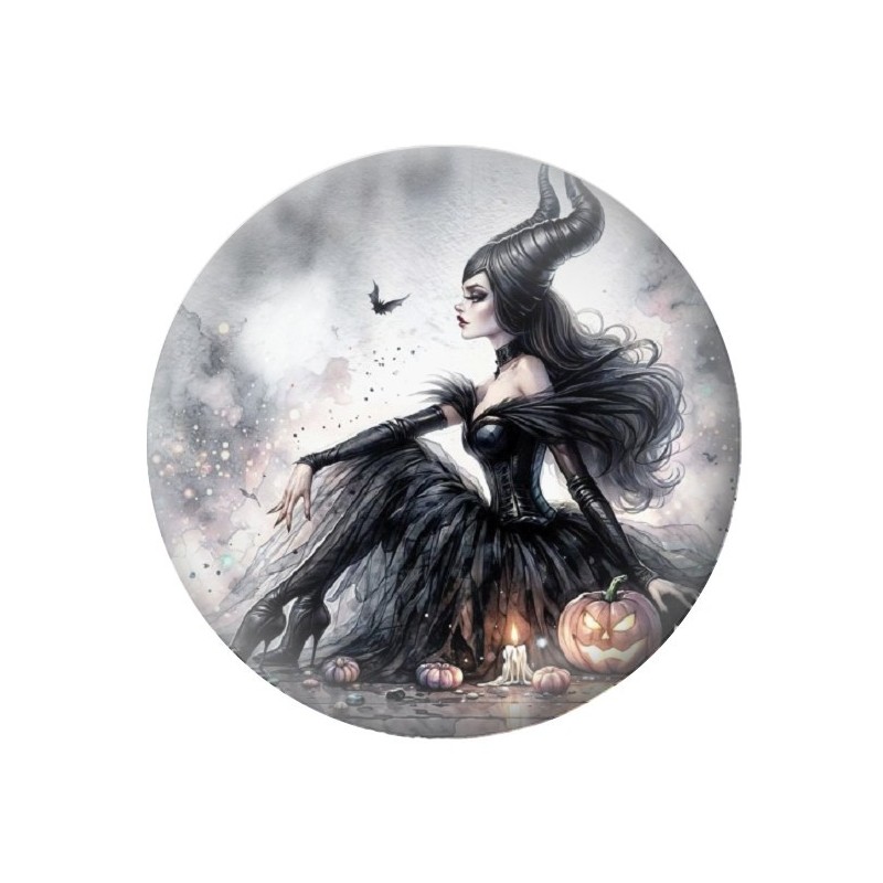 Cabochon en Verre Illustré Maléfique Halloween 12 à 25mm