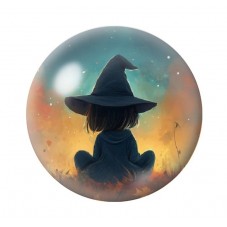 Cabochon en Verre Illustré Petite Sorcière Halloween 12 à 25mm  pour la Création de Bijoux Fantaisie - DIY