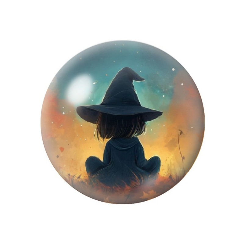 Cabochon en Verre Illustré Petite Sorcière Halloween 12 à 25mm