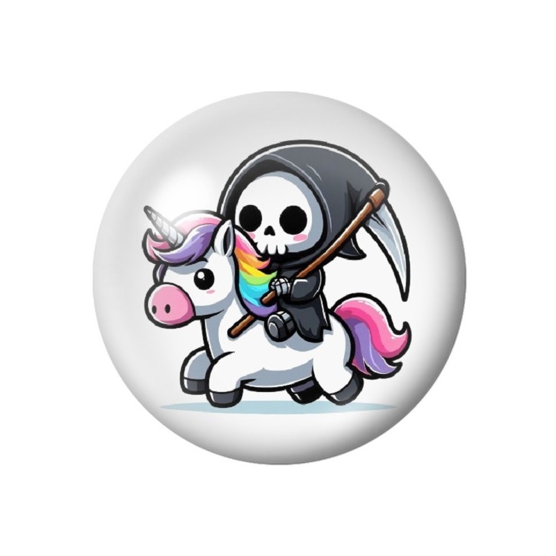 Cabochon en Verre Illustré Faucheuse Licorne Halloween 12 à 25mm