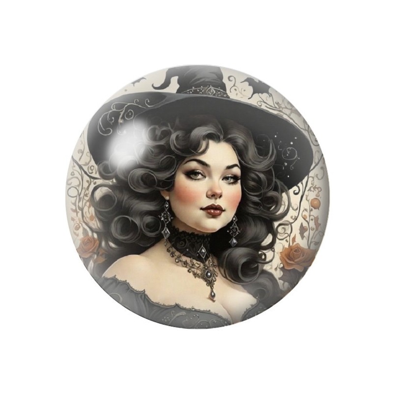 Cabochon en Verre Illustré Sorcière Halloween 12 à 25mm