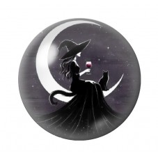 Cabochon en Verre Illustré Sorcière Lune Halloween 12 à 25mm  pour la Création de Bijoux Fantaisie - DIY