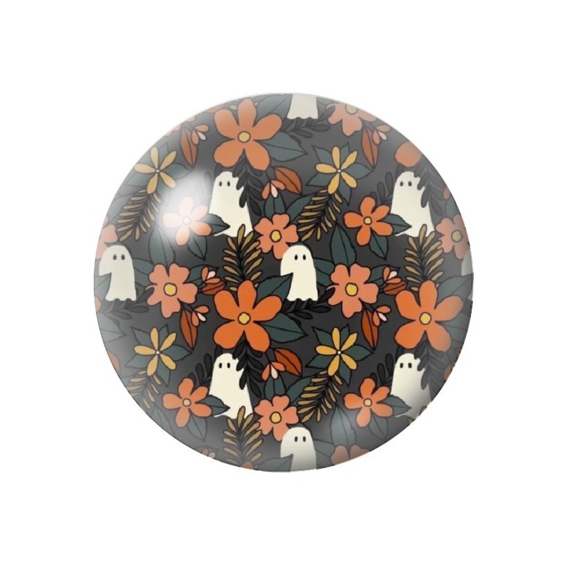 Cabochon en Verre Illustré Fantômes Fleurs Halloween 12 à 25mm