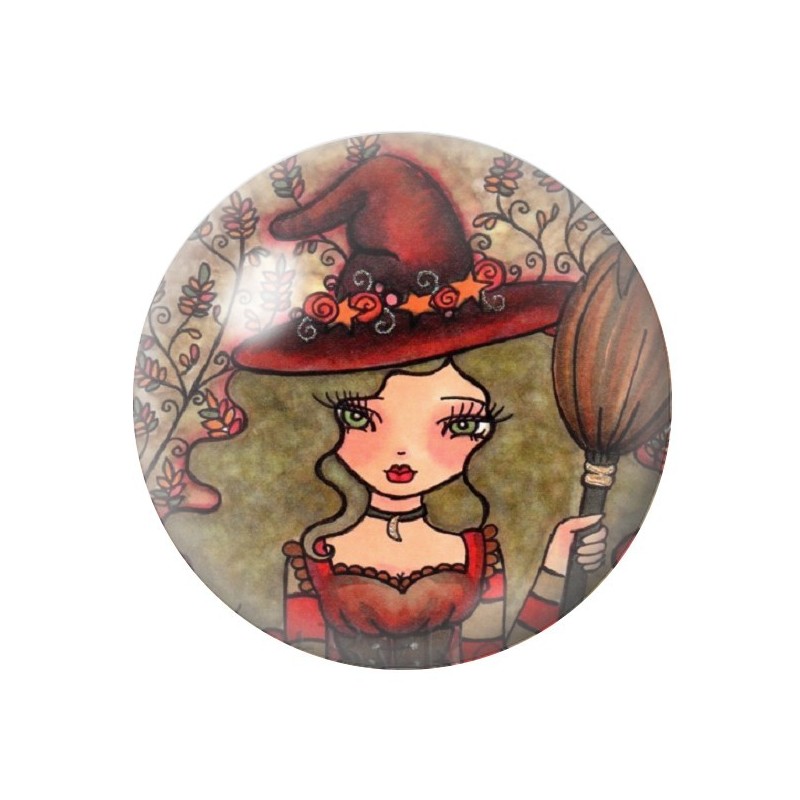 Cabochon en Verre Illustré Petite Sorcière Halloween 12 à 25mm