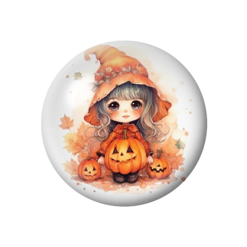 Cabochon en Verre Illustré Petite Sorcière Halloween 12 à 25mm