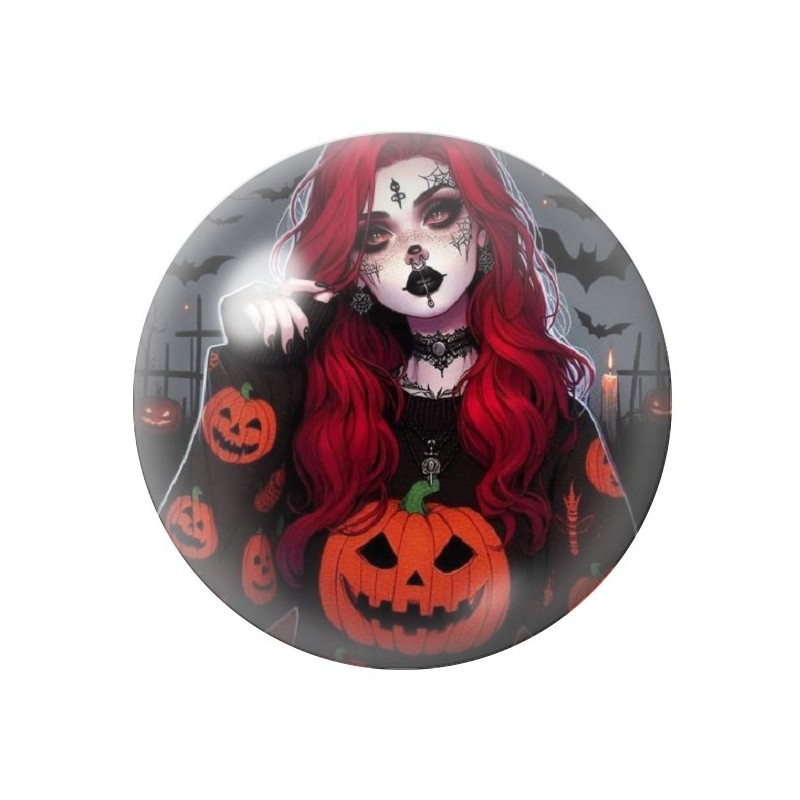 Cabochon en Verre Illustré Jeune Femme Gothique Halloween 12 à 25mm