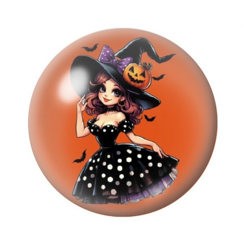 Cabochon en Verre Illustré Pin-Up Halloween 12 à 25mm