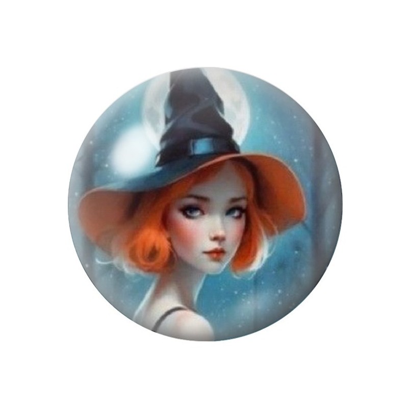 Cabochon en Verre Illustré Sorcière Halloween 12 à 25mm