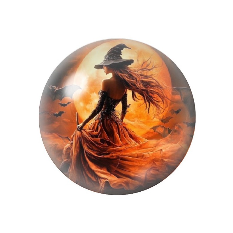 Cabochon en Verre Illustré Sorcière Halloween 12 à 25mm