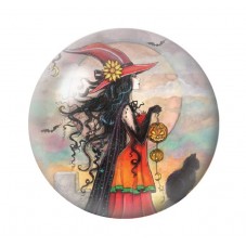 Cabochon en Verre Illustré Sorcière Halloween 12 à 25mm  pour la Création de Bijoux Fantaisie - DIY