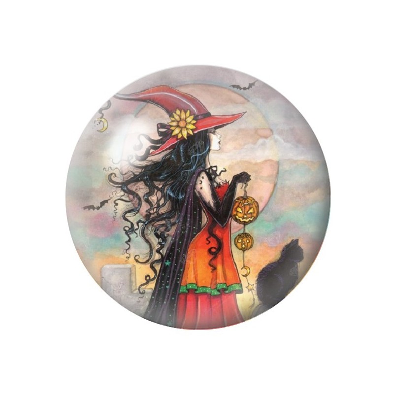 Cabochon en Verre Illustré Sorcière Halloween 12 à 25mm