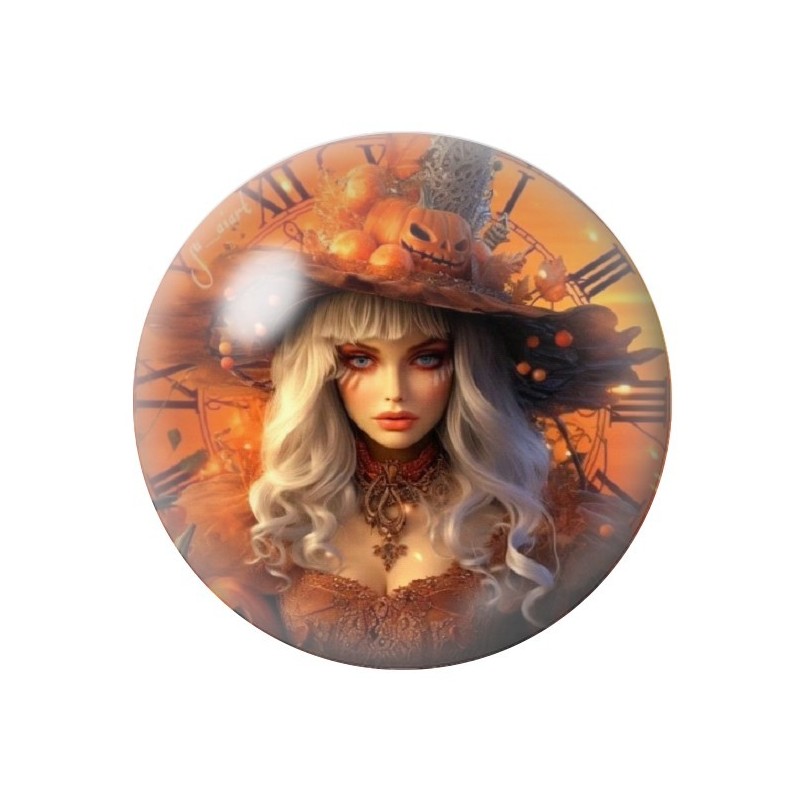 Cabochon en Verre Illustré Sorcière Halloween 12 à 25mm