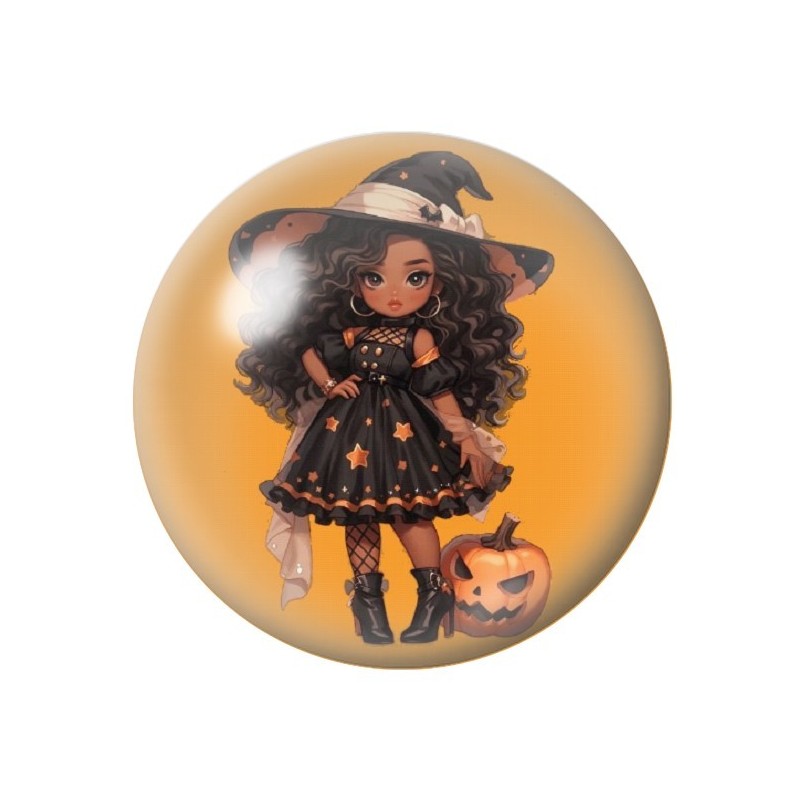 Cabochon en Verre Illustré Sorcière Halloween 12 à 25mm