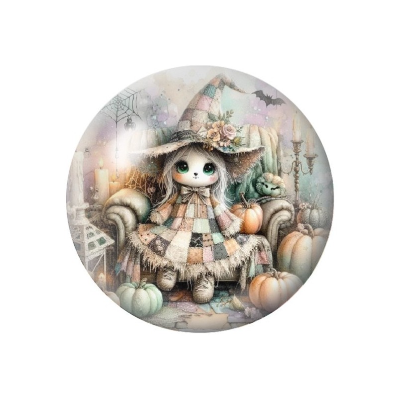 Cabochon en Verre Illustré Poupée Sorcière Halloween 12 à 25mm
