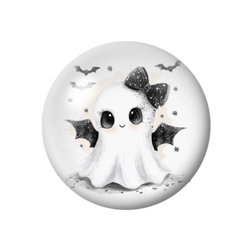 Cabochon en Verre Illustré Fantome Halloween 12 à 25mm