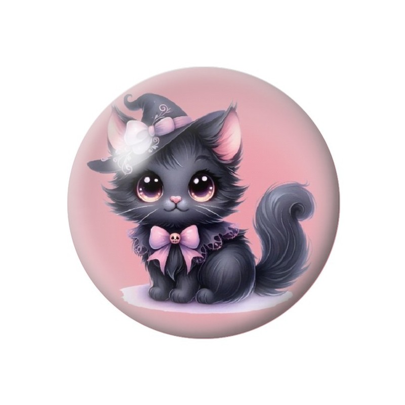 Cabochon en Verre Illustré Chat Noir Halloween 12 à 25mm