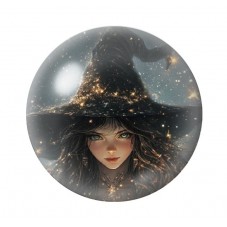 Cabochon en Verre Illustré Sorcière Halloween 12 à 25mm  pour la Création de Bijoux Fantaisie - DIY