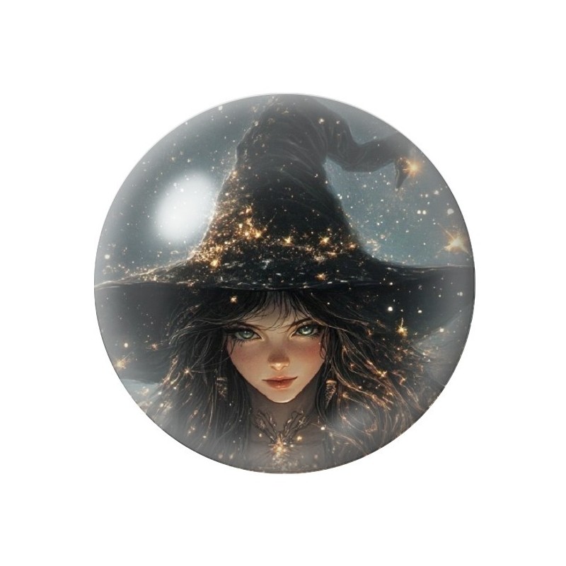Cabochon en Verre Illustré Sorcière Halloween 12 à 25mm