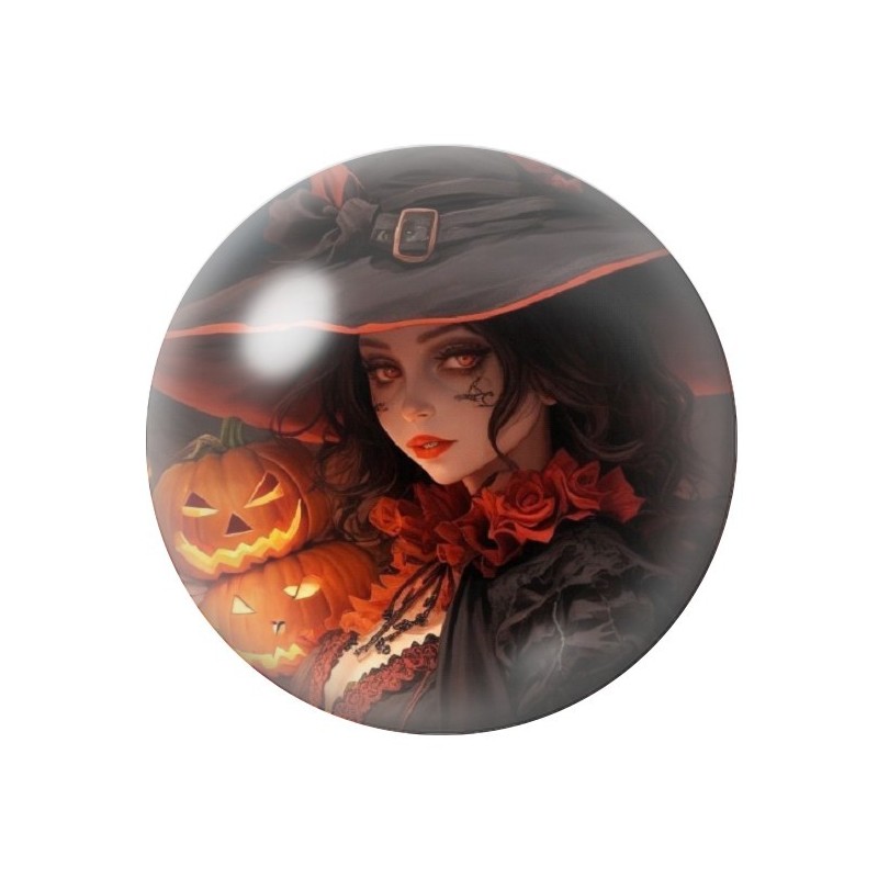 Cabochon en Verre Illustré Sorcière Halloween 12 à 25mm