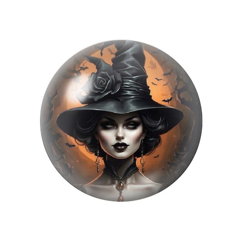 Cabochon en Verre Illustré Sorcière Halloween 12 à 25mm