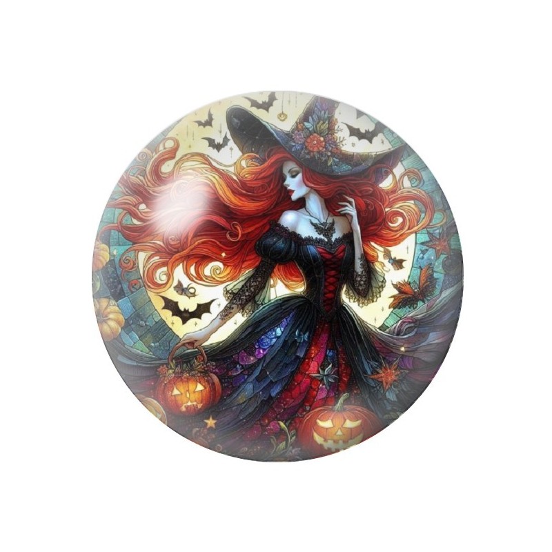 Cabochon en Verre Illustré Sorcière Halloween 12 à 25mm