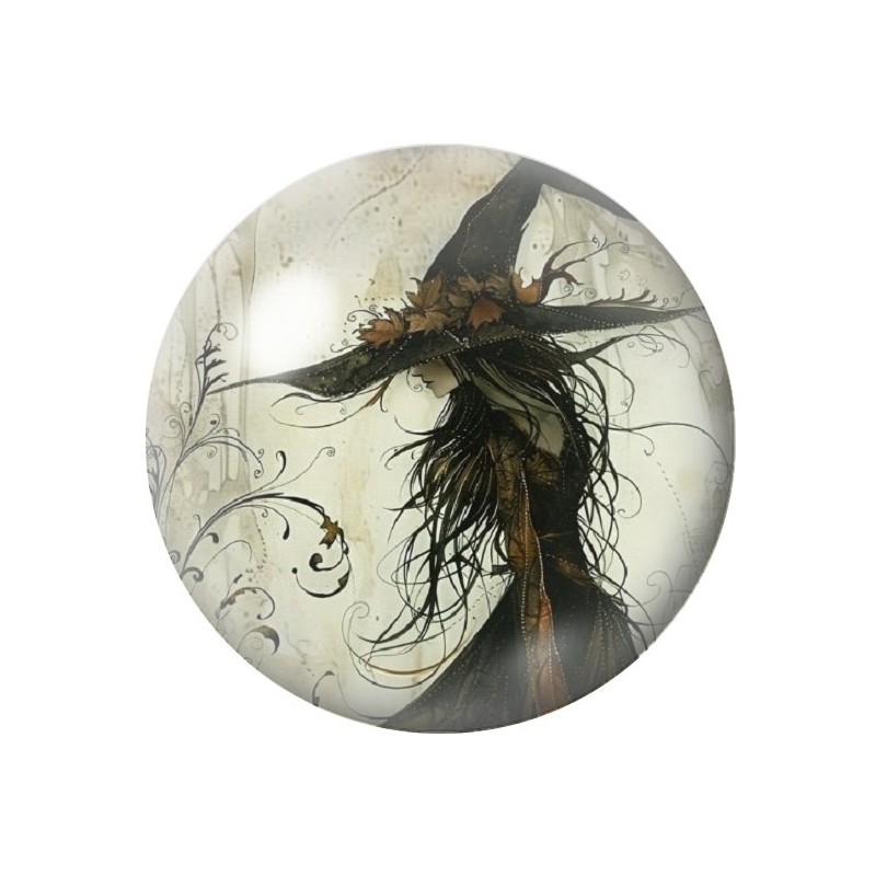 Cabochon en Verre Illustré Sorcière Halloween 12 à 25mm