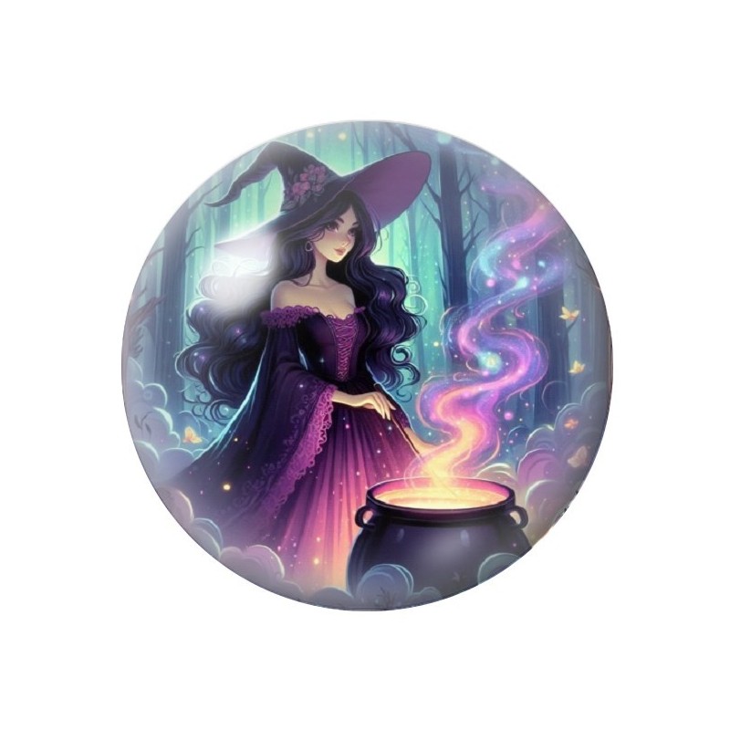 Cabochon en Verre Illustré Sorcière Halloween 12 à 25mm