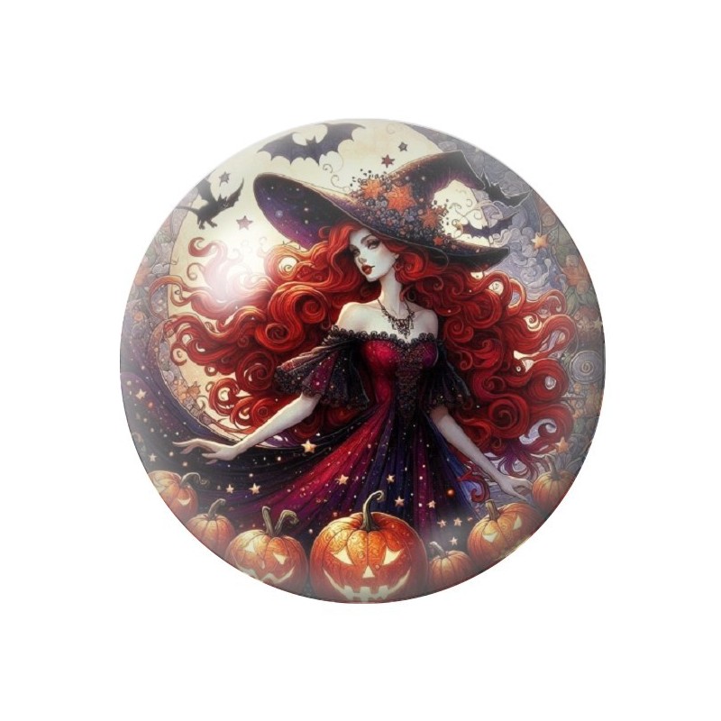 Cabochon en Verre Illustré Sorcière Halloween 12 à 25mm