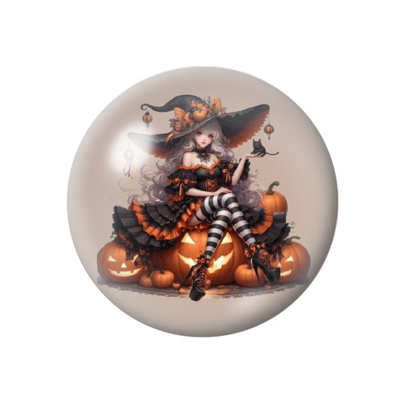 Cabochon en Verre Illustré Sorcière Halloween 12 à 25mm