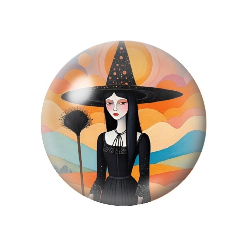 Cabochon en Verre Illustré Sorcière Halloween 12 à 25mm