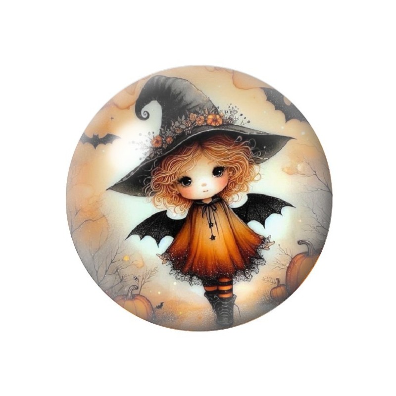 Cabochon en Verre Illustré Petite Sorcière Halloween 12 à 25mm