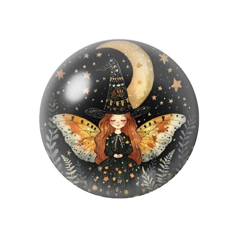 Cabochon en Verre Illustré Sorcière Halloween 12 à 25mm