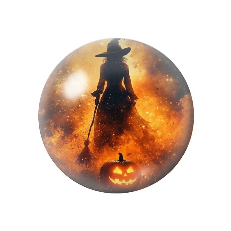 Cabochon en Verre Illustré Sorcière Halloween 12 à 25mm