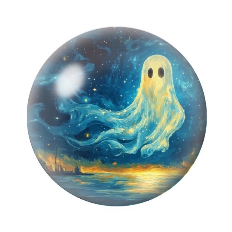 Cabochon en Verre Illustré Fantôme Halloween 12 à 25mm