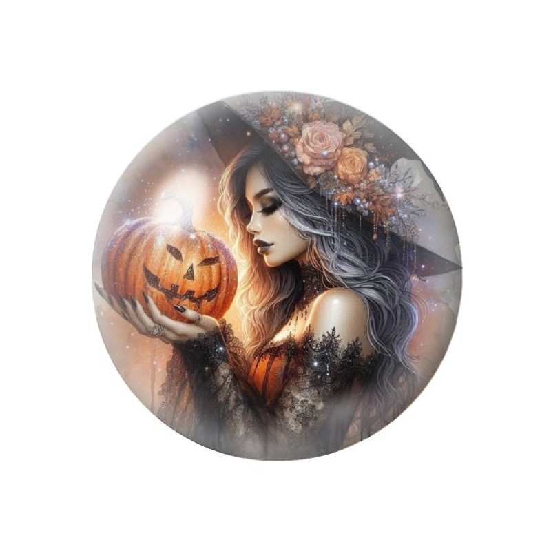 Cabochon en Verre Illustré Sorcière Citrouille Halloween 12 à 25mm