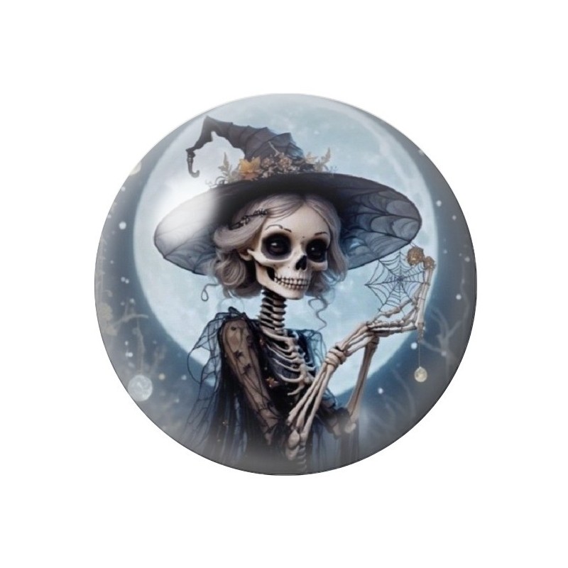 Cabochon en Verre Illustré Sorcière Squelette Halloween 12 à 25mm