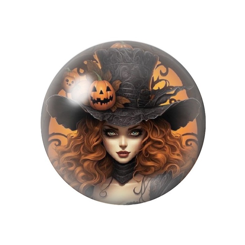 Cabochon en Verre Illustré Sorcière Halloween 12 à 25mm