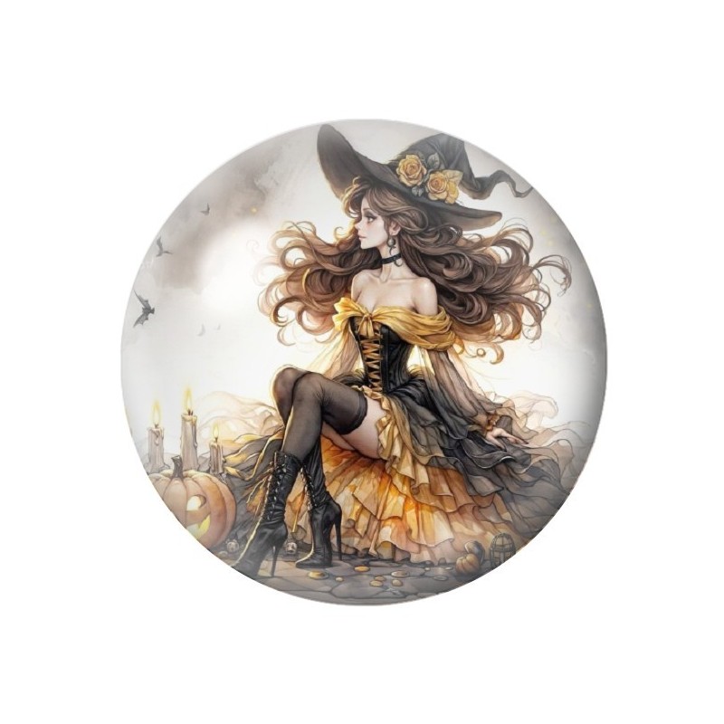 Cabochon en Verre Illustré Sorcière Halloween 12 à 25mm