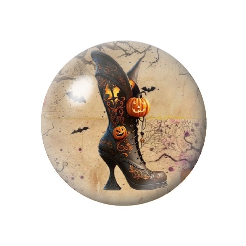 Cabochon en Verre Illustré Botte de Sorcière Halloween 12 à 25mm
