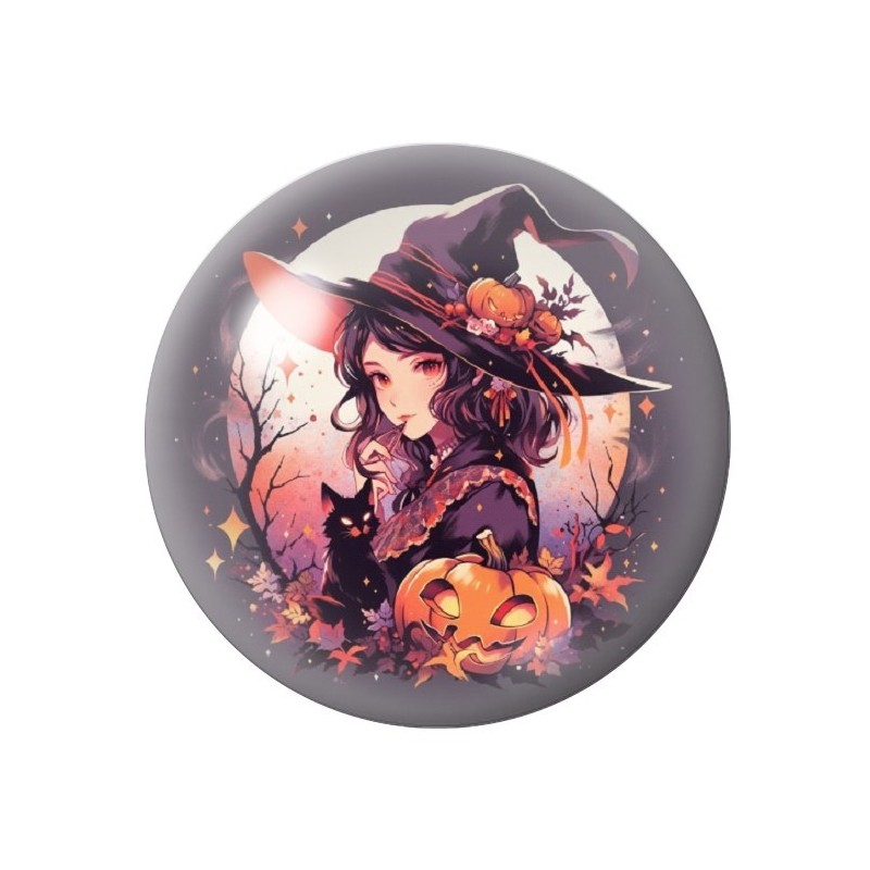 Cabochon en Verre Illustré Sorcière Halloween 12 à 25mm