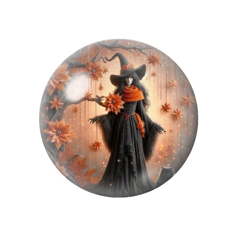 Cabochon en Verre Illustré Sorcière Halloween 12 à 25mm